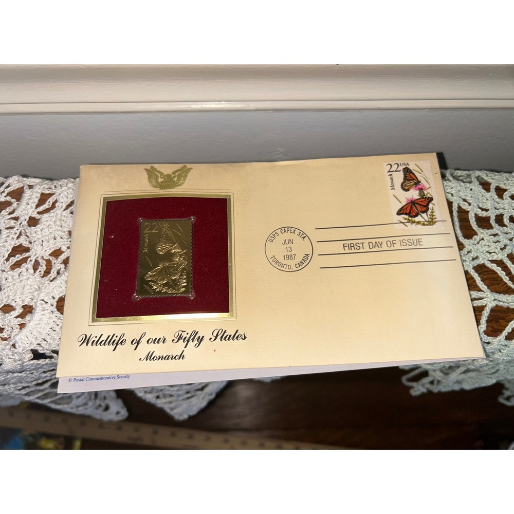 1987 Postal Commemorative Society Monarch Butterfly Gold Stamp Replica FDC
